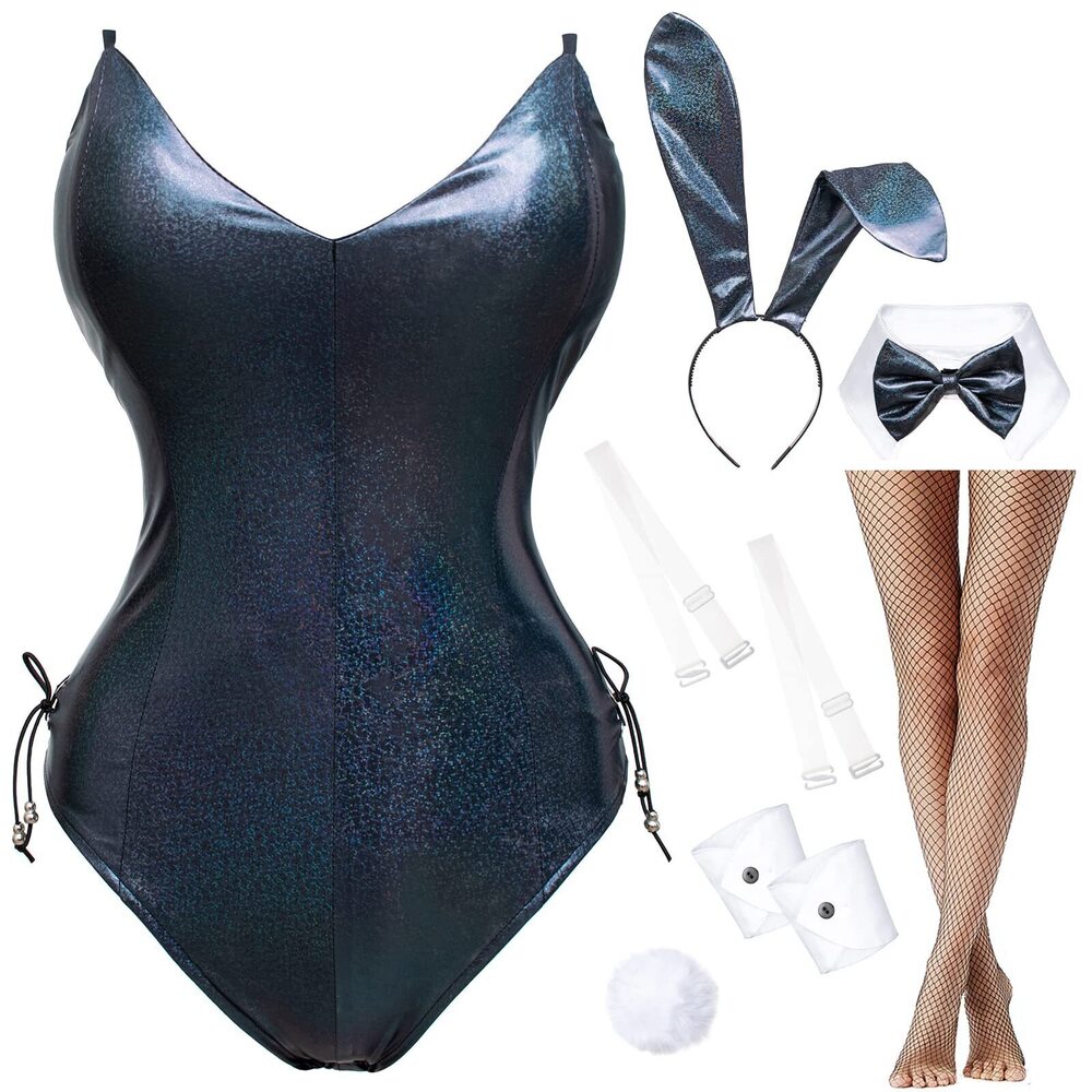 7467 Bunny Costume Girl Bodysuit Holographic Shining Suit Sparkle Costume